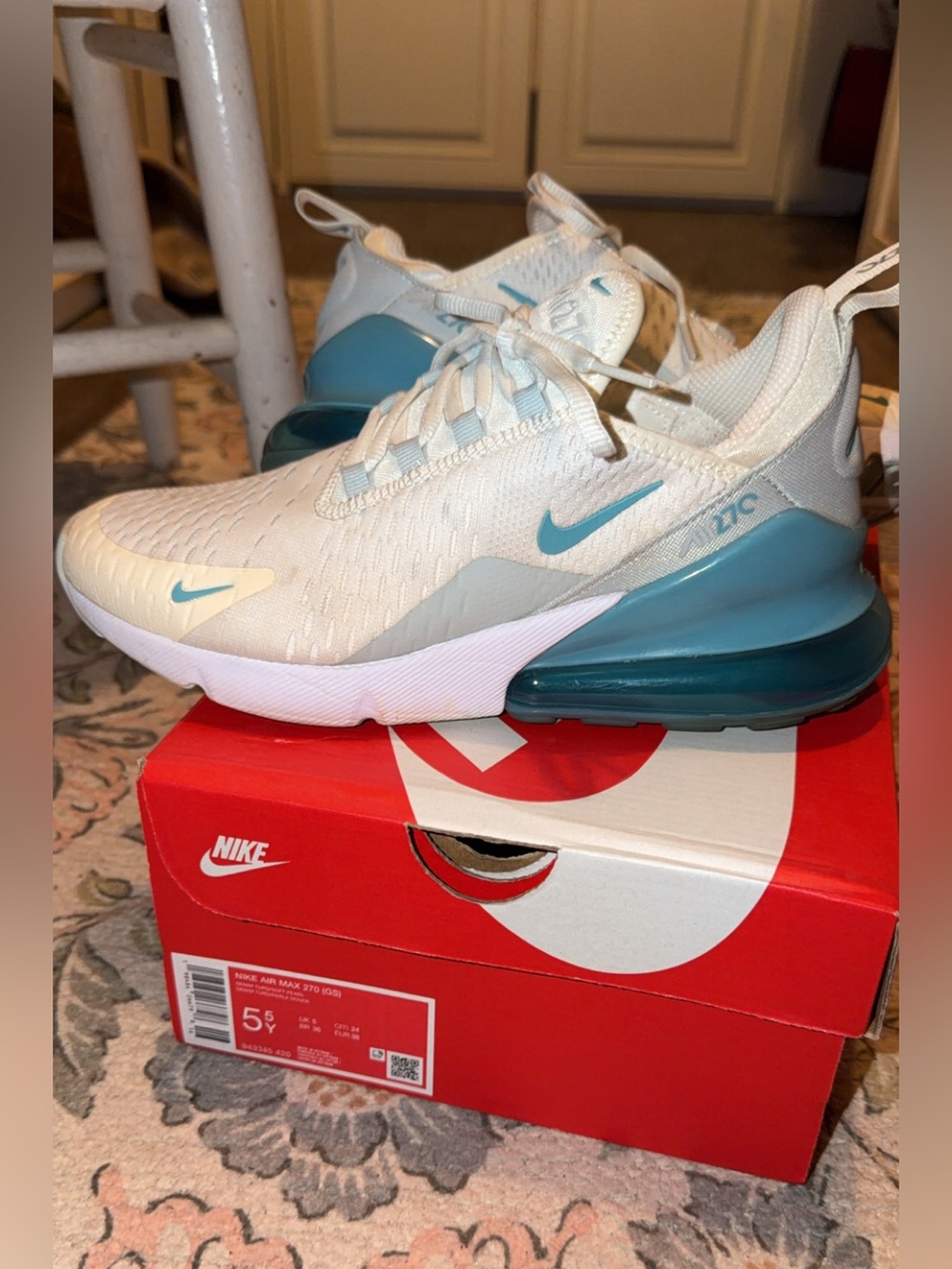 Nike Women's Air Max 270 White Teal Athletic Sneakers